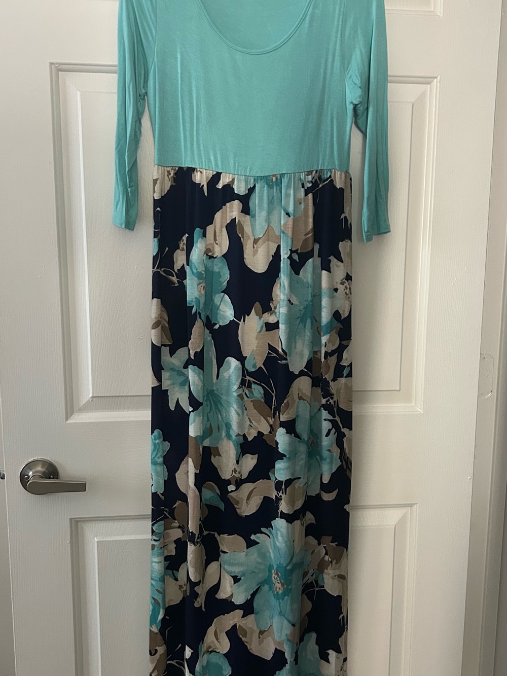 Saved by the Dress Navy Mint Floral Maxi Dress 3/4 Sleeve M